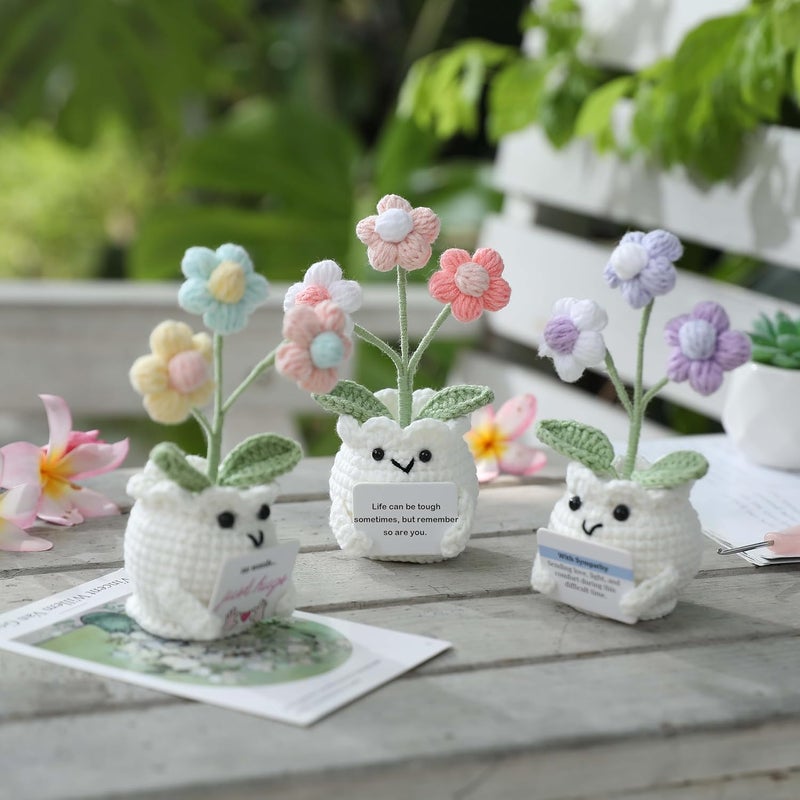 YOOJEE Crochet Sympathy Gifts for Loss of Loved One – Send Sympathy Crochet Puff Flower Potted Plant with Comfort Card – Bereavement, Grief Support Gift Idea for Grandpa Grandma Mom Dad Women Friends - Image 5